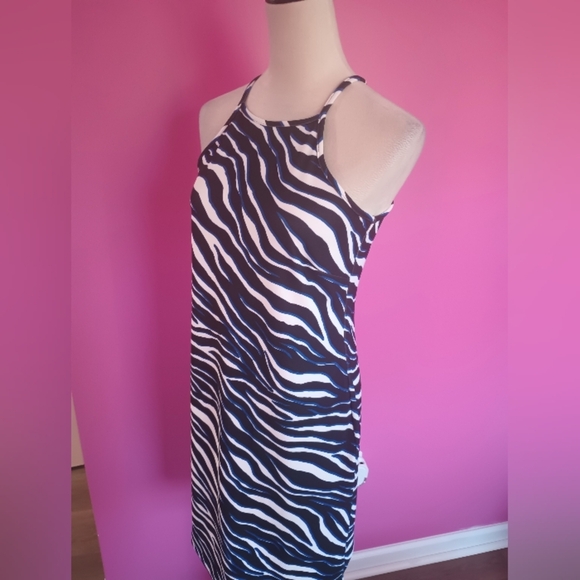 Boston Proper Ladies Blue Tinted Zebra Print Mini Cocktail Dress (Size Small) - Picture 9 of 11